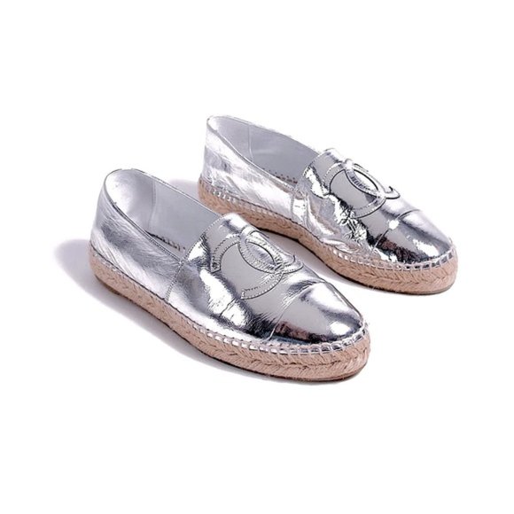 CHANEL Shoes - CHANEL Metallic Silver Espadrilles
